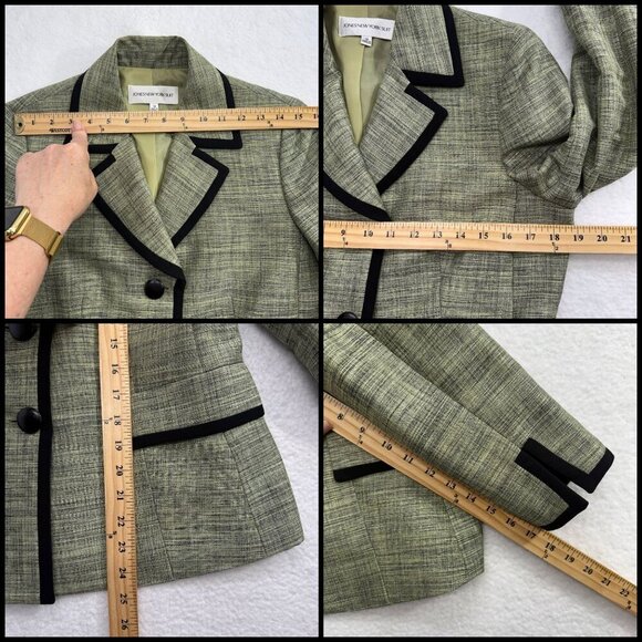 Jones New York Pant Suit Sage Green Black Trim Career Classic Office Womens 10 - Picture 11 of 14